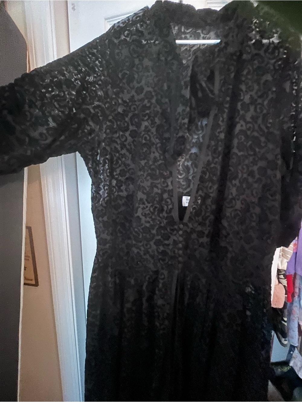 Unique Vintage Black Long-Sleeve Lace duster.